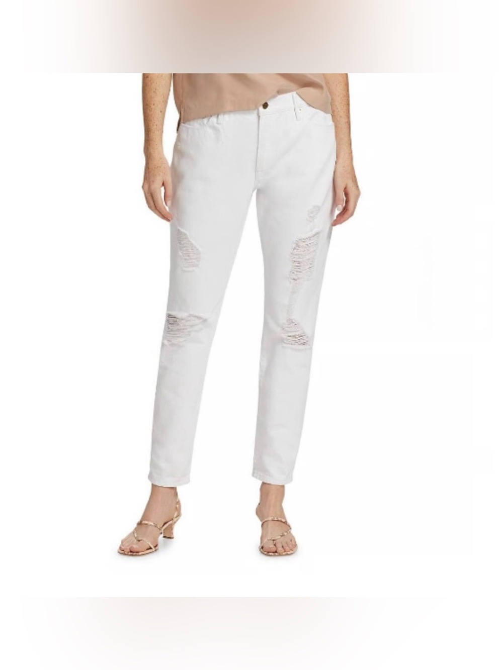NEW FRAME Le Garçon Sz 27 Mid-Rise White Straight Fit Distressed Boyfriend Jeans